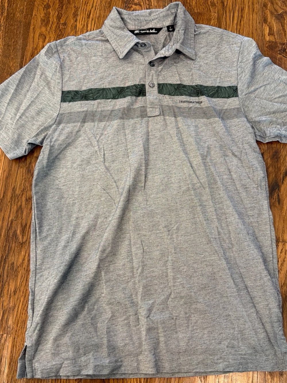 Travis Mathew Light Gray Polo with Dark Green Chest Stripe